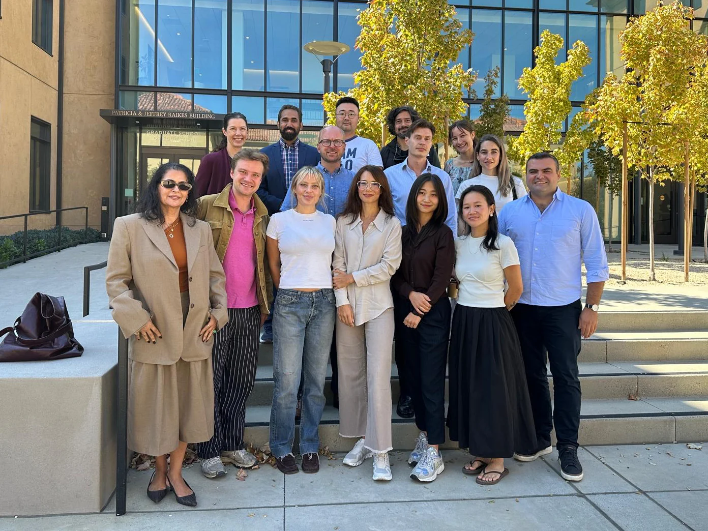 SCANCOR scholars gathered outside the Patricia and Jeffrey Raikes Building at Stanford.